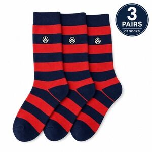 Sky Footwear Crew Socks Mens OS Orange Blue Rugby Striped 3 Pairs Athletic Logo